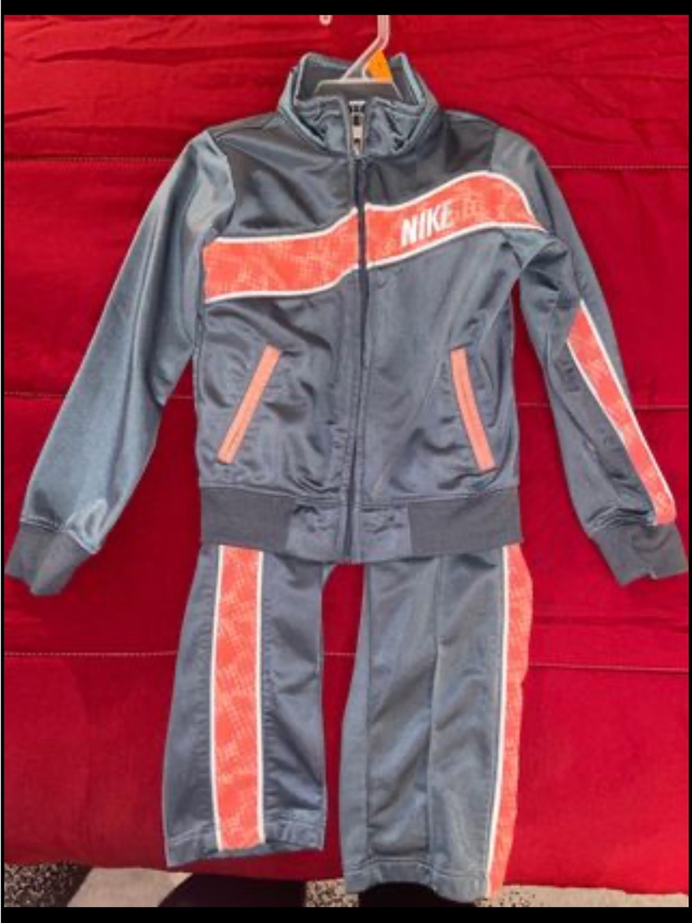 Nike Kids Gray and Orange Track Jacket & Pants Matching Set - Girls Size 4T